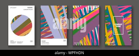 Coperchio di moderno design di raccolta. Abstract retrò 90s style texture di luci al neon colorate linee. Tendenze a strisce dello sfondo. Futuro dei motivi geometrici. Progettazione Illustrazione Vettoriale