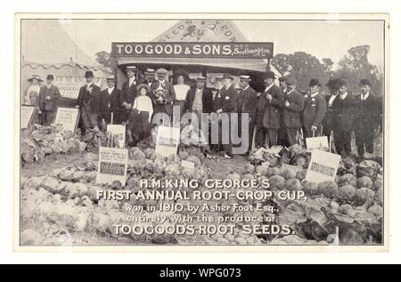 Originale inizio del 1900's Toogood & Sons, società di sementi, cartolina per ordinare il catalogo di semi, raffigurante King George's Root Crop Cup, vinta nel 1910, la carta è circa 1911, Regno Unito Foto Stock