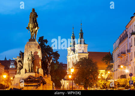 Serata a Grunwald monumento in Cracovia in Polonia. Foto Stock