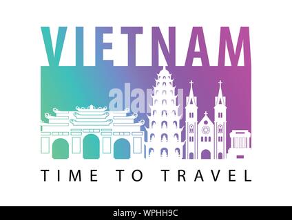 Il Vietnam famoso segno distintivo stile silhouette,illustrazione vettoriale,neon gradiente design colorato Illustrazione Vettoriale