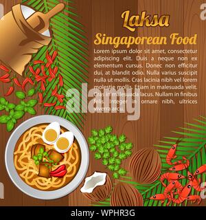 L'Asean nazionale ingredienti alimentari elementi di banner su sfondo di legno,Singapore,illustrazione vettoriale Illustrazione Vettoriale