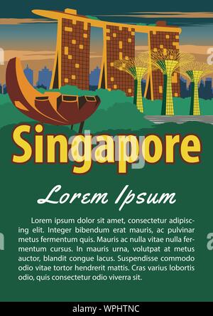 Singapore landmark brochure in tipografia vintage color design,Illustrazioni pubblicitarie,illustrazione vettoriale Illustrazione Vettoriale