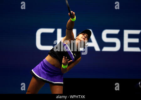 Flushing Meadows, New York, Stati Uniti - 7 settembre 2019. Canada's Bianca Andreescu durante la sua vittoria su Serena Williams nella finale delle donne a US Open a Flushing Meadows, New York. Credito: Adam Stoltman/Alamy Live News Foto Stock