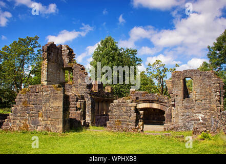 Le rovine di Wycoller Hall, Wycoller, Pendle, Lancashre, England, Regno Unito Foto Stock