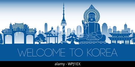 Corea famoso blue silhouette design,illustrazione vettoriale Illustrazione Vettoriale
