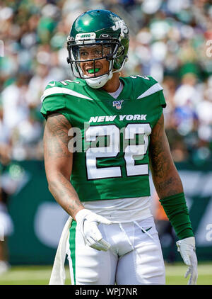 Settembre 8, 2019, East Rutherford, New Jersey, Stati Uniti d'America: New York getti cornerback Trumaine Johnson (22) durante un gioco di NFL tra le fatture della Buffalo e il New York getti alla MetLife Stadium di East Rutherford, New Jersey. Le bollette sconfitto i getti 17-16. Duncan Williams/CSM Foto Stock