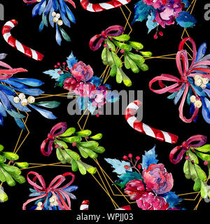 Natale vacanze inverno simbolo in un stile acquerello isolato. Aquarelle natale seamless pattern senza giunture. Foto Stock