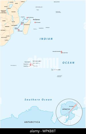 Mappa di Terre Australi e Antartiche Francesi Illustrazione Vettoriale