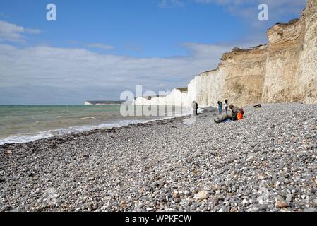 Le sette sorelle chalk cliffs nel South Downs National Park,su una soleggiata giornata d'estate Birling Gap Eastbourne Sussex England Regno Unito Foto Stock