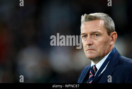 Inghilterra allenatore Aidy Boothroyd durante il 2019 UEFA Europei Under-21 gara di campionato al KCOM Stadium, Kingston-upon-Hull. Foto Stock