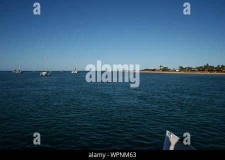 La barca a vela e osservare i delfini a Shark Bay, Monkey Mia, Australia occidentale Foto Stock