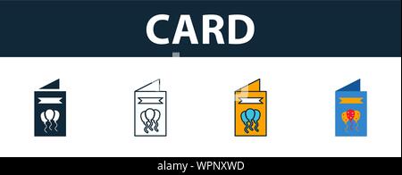 Icona della scheda set. Quattro elementi in diversi stili dal party icona raccolta di icone. Scheda Creative icone riempito, del contorno colorato e simboli di Piana Illustrazione Vettoriale