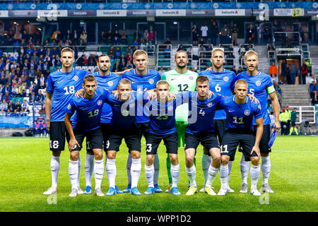 Tallinn, Estonia. 09Sep, 2019. TALLINN, 09-09-2019, Le Coq Arena, qualificatore Euro Estonia - Paesi Bassi. Estonio team foto prima che il gioco Estonia - Paesi Bassi . Credito: Pro scatti/Alamy Live News Foto Stock