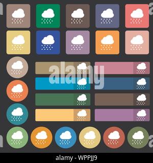 Icona di nevicata di segno. Set da venti sette multicolore pulsanti piana. Vettore Illustrazione Vettoriale