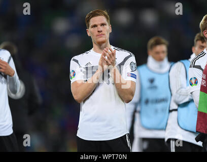 Tripudio finale: Marcel Halstenberg (Germania). GES/Soccer/Euro Qualifica: Irlanda del Nord - Germania, 09.09.2019 Calcetto: Qualificazioni europee: Irlanda del Nord vs Germania, Belfast, 9 settembre, 2019 | Utilizzo di tutto il mondo Foto Stock