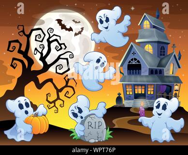 Immagine con Haunted House tematiche 7 Illustrazione Vettoriale
