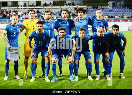 Baku in Azerbaijan. 9 Sep, 2019. I giocatori di Azerbaigian in posa per una foto di gruppo prima di UEFA EURO 2020 turno di qualificazione del gruppo e corrispondenza tra Azerbaigian e la Croazia a Baku, in Azerbaijan, Settembre 9, 2019. Credito: Tofik Babayev/Xinhua Foto Stock