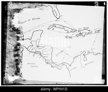 Mappa che mostra l'America centrale e il Mare dei Caraibi Foto Stock