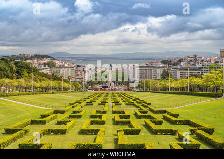 Lisbona portogallo, skyline della città al Parco Eduardo VII Foto Stock