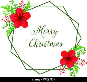 Biglietto di auguri o un invito del card Merry Christmas, con elegante fiore rosso telaio. Vettore Illustrazione Vettoriale