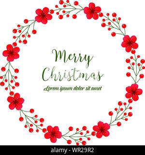 Biglietto di auguri o un invito del card Merry Christmas, con elegante fiore rosso telaio. Vettore Illustrazione Vettoriale