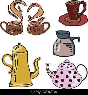 Colore immagine disegnata con caffè e tè stuff Illustrazione Vettoriale