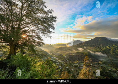 Bali 2019. luminosa alba al villaggio Pinggan Foto Stock