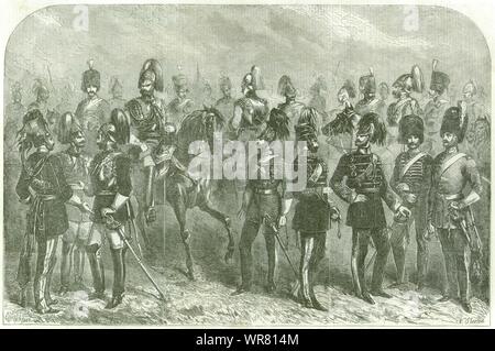 British Army uniformi di cavalleria Lancieri cavallo vita delle guardie dragoni artiglieria 1856 Foto Stock