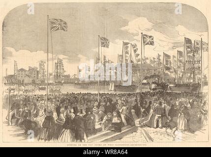 Apertura del nuovo dock di West Hartlepool. Durham. Porte 1856 ILN pagina piena Foto Stock