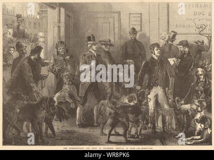 L'International Dog Show a Islington: arrivo dei cani. Londra 1865 Foto Stock