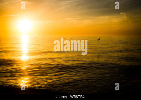 Il sole tramonta su un mare calmo in Naples, Florida, Stati Uniti d'America Foto Stock
