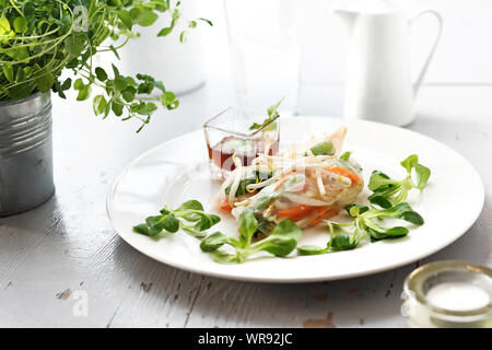 Involtini primavera. Un sano e leggero spuntino vegetariano Foto Stock