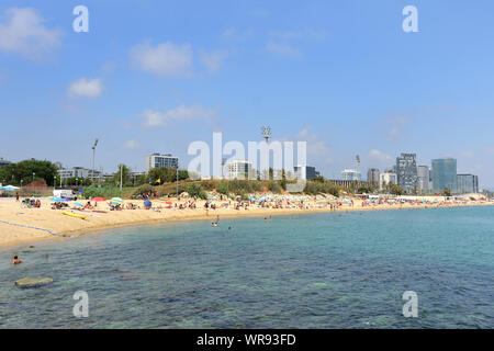 El bogatell beach, Barcellona, in Catalogna, Spagna Foto Stock