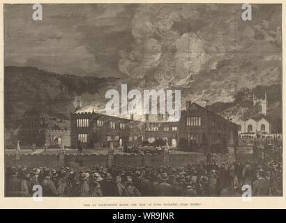 Incendio al Lanhydrock House, la sede del signore Robartes, vicino a Bodmin. Cornovaglia 1881 Foto Stock