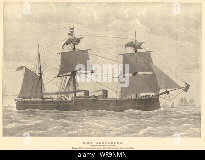 HMS Alexandra. Capitano Charles F. Hotham. Royal Navy. Navi 1882 ILN pagina piena Foto Stock