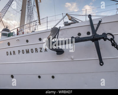 Elemento di ancoraggio, Dar Pomorza (dono di Pomerania occidentale) Tall Ship, Gdynia, Polonia Foto Stock