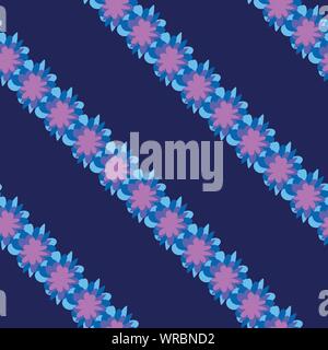 Vettore senza cuciture diagonali di pattern con semplici forme floreali in neon pink viola e blu Illustrazione Vettoriale