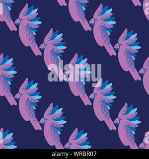 Vettore senza cuciture diagonali di pattern con viola pappagalli Illustrazione Vettoriale