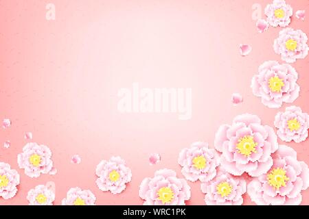 Arte contemporanea cinese prugna Fiore fiore con carta bianca telaio e spazio copia sfondo astratto illustrazione vettoriale Illustrazione Vettoriale