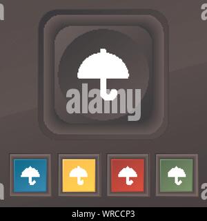 Ombrello icona simbolo. Set di cinque colorate, eleganti pulsanti sulla texture nera per il vostro design. Vettore Illustrazione Vettoriale