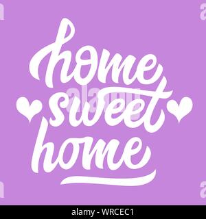 Home sweet home caratteri neri isolati con cuori Illustrazione Vettoriale