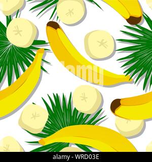 Vettore di Seamless pattern design con banane su sfondo bianco Illustrazione Vettoriale