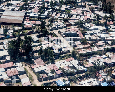 Vista aerea di baraccopoli in Addis Abeba, capitale dell Etiopia. Foto Stock