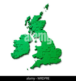 Le Isole Britanniche tra cui il Regno Unito e la Gran Bretagna come un verde puzzle Foto Stock