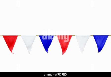 Rosso, bianco e blu Bunting su sfondo bianco Foto Stock