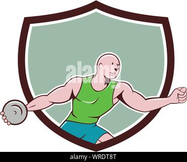 Discus Thrower Crest Cartoon Illustrazione Vettoriale