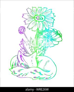 Gradiente di pattern di Fox. Illustrazione di una volpe cosmica con fiori Illustrazione Vettoriale