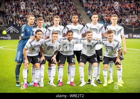 Team Germany, sinistra torna a destra il portiere Manuel NEUER (GER), Toni KROOS (GER), Lukas KLOSTERMANN (GER), Jonathan TAH (GER), Niklas SUELE (Svºle, GER), Matthias GINTER (GER), anteriore sinistra a destra Nico SCHULZ (GER), Marco REUS (GER), Serge GNABRY (GER), Timo WERNER (GER), Joshua KIMMICH (GER), Soccer Laenderspiel, Euro Qualifica, Germania (GER) - Paesi Bassi (NED) 2: 4, su 06.09.2019 in Hamburg/Germania. € | Utilizzo di tutto il mondo Foto Stock