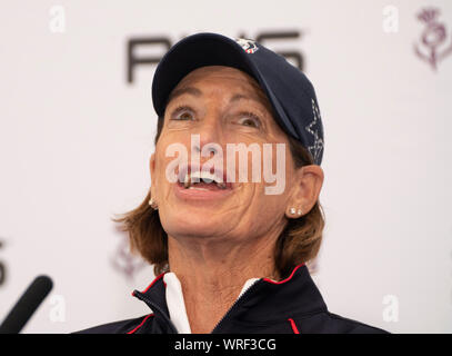 Auchterarder, Scotland, Regno Unito. Il 10 settembre 2019. Conferenza stampa del team a Gleneagles. Nella foto il Team USA il Capitano Juli Inkster. Iain Masterton/Alamy Live News Foto Stock