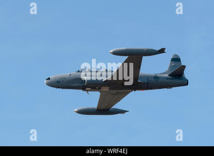 T-33 Shooting Star è volato a Southport Air Show. Questo velivolo è parte della Norwegian Air Force squadrone storico Foto Stock